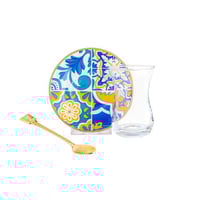 طقم شاي زجاج تركي 18 قطعة بألوان عصرية