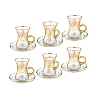 طقم شاي زجاج تركي 12 قطعة ذهبي