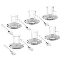 طقم شاي زجاج مع صحن ستيل 18 قطعة