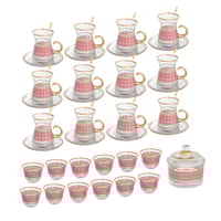 طقم شاي وقهوة زجاج تركي ذهبي 50 قطعة