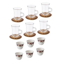 طقم فناجين شاي وقهوة 18 قطعة صحن خشب