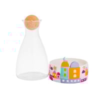 جك عصير زجاج مع غطاء خشب وقاعدة رمضانية ملونة , مق...