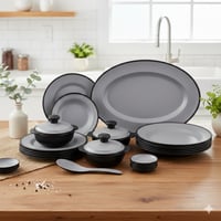 طقم عشاء ميلامين 40 قطعة 6 أشخاص لون رمادي