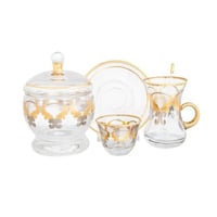 طقم شاي وقهوة زجاج تركي بلاتيني مع ذهبي 50 قطعة