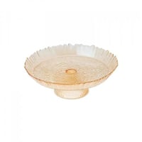 صحن كيك زجاج تركي بقاعدة لون عسلي