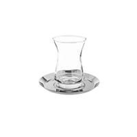 طقم شاي زجاج مع صحن ستيل 18 قطعة