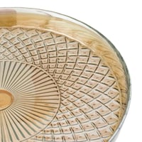 صحن كيك زجاج تركي بقاعدة لون بيج