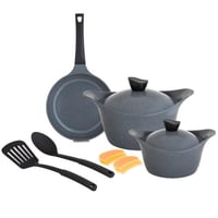 طقم قدور جرانيت لاهويا 9 قطعة رمادي
