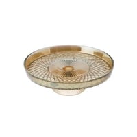 صحن كيك زجاج تركي بقاعدة لون بيج