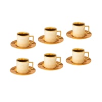 طقم فناجين قهوة تركي بيج ذهبي 12 قطعة