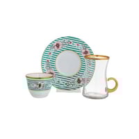 طقم شاي وقهوة زجاج تركي 18 قطعة زهور