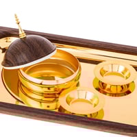طقم تمرية فاخر مع صينية معدن خشبي ذهبي 4 قطعة