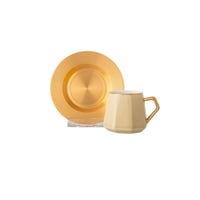 طقم فناجين قهوة تركي بيج ذهبي 12 قطعة