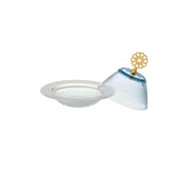 تمرية معدن بغطاء زجاج ملون ذهبي