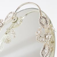 صينية تقديم زجاج مرايا بيضاوي لون فضي