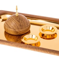 طقم تمرية فاخر مع صينية معدن خشبي ذهبي 4 قطعة