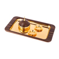 طقم تمرية فاخر مع صينية معدن خشبي ذهبي 4 قطعة