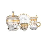 طقم شاي وقهوة زجاج تركي 26 قطعة فضي ذهبي