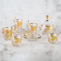 طقم شاي وقهوة كريستال تركي 49 قطعة ذهبي