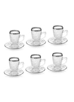 طقم شاي زجاج ياباني 12 قطعة فضي