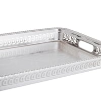 صينية تقديم استيل مستطيلة لون فضي مع ذهبي مقاس