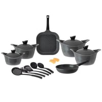 طقم قدور جرانيت لاهويا 17 قطعة رمادي