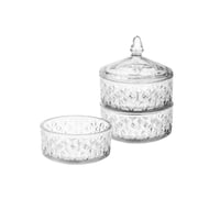 طقم تمرية زجاج شفاف 3 طبقات مع غطاء