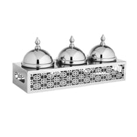 طقم صحون تقديم ستيل مع قاعدة بزخارف اسلامية مقاس 3...