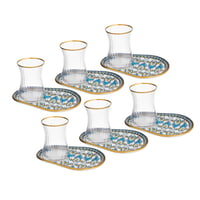 طقم شاي زجاج تركي فاخر 18 قطعة بألوان عصرية