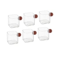 طقم فناجين قهوة زجاج يد خشب 6 قطع