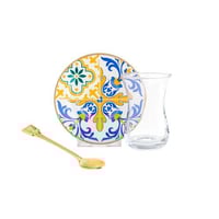 طقم شاي زجاج تركي 18 قطعة بألوان عصرية