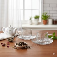طقم أكواب شاي مع صحون زجاج شفاف - 12 قطعة 230 مل