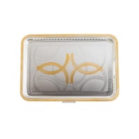 صينية تقديم استيل مستطيلة لون فضي مع ذهبي مقاس