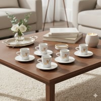 طقم فناجين قهوة تركي أبيض ذهبي