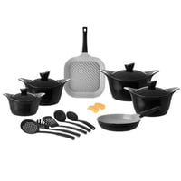 طقم قدور جرانيت لاهويا 17 قطعة أسود