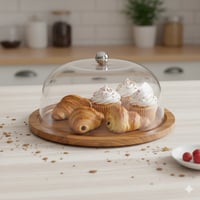 صحن كيك خشب بغطاء أكليرك شفاف 27 سم