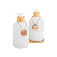 طقم موزع صابون 2 قطع مع قاعدة خشب