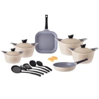 طقم قدور جرانيت لاهويا 17 قطعة بيج