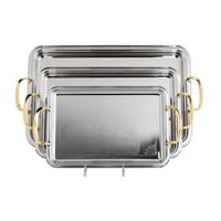 طقم صواني تقديم استيل مع ذهبي 3 قطع