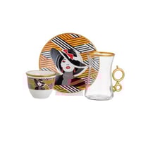 طقم شاي وقهوة زجاج تركي 18 قطعة