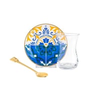 طقم شاي زجاج تركي 18 قطعة بألوان عصرية