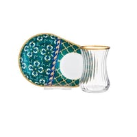 طقم شاي زجاج تركي فاخر 18 قطعة بألوان عصرية