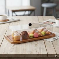 صحن كيك خشب بغطاء أكليرك شفاف 38 سم