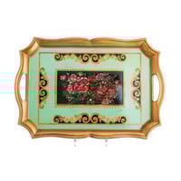 صينية تقديم خشب لون اخضر مع ذهبي 53 سم