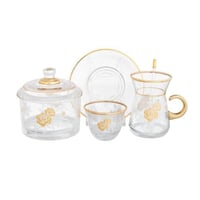 طقم شاي وقهوة زجاج تركي ذهبي 50 قطعة