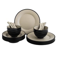 طقم عشاء ميلامين 24 قطعة 6 أشخاص لون بيج/أسود