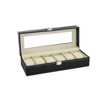 صندوق ساعات جلد اسود 6 خانات للتخزين