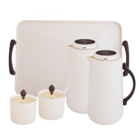 طقم ترامس لوفر مع تبسي وسكرية بيج خشبي