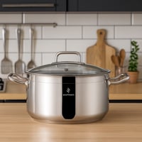 قدر طبخ أطلس استيل تركي غطاء زجاج مقاس 26 سم