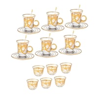 طقم شاي وقهوة زجاج تركي 26 قطعة ذهبي